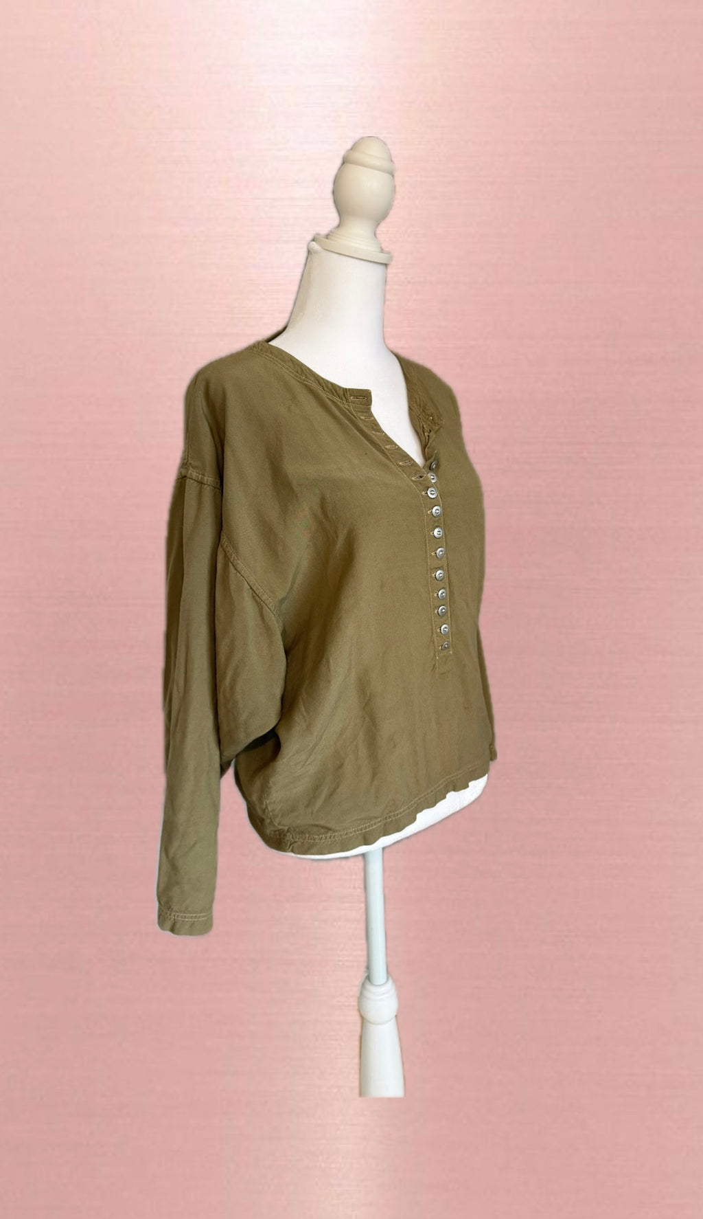 Olive green button top