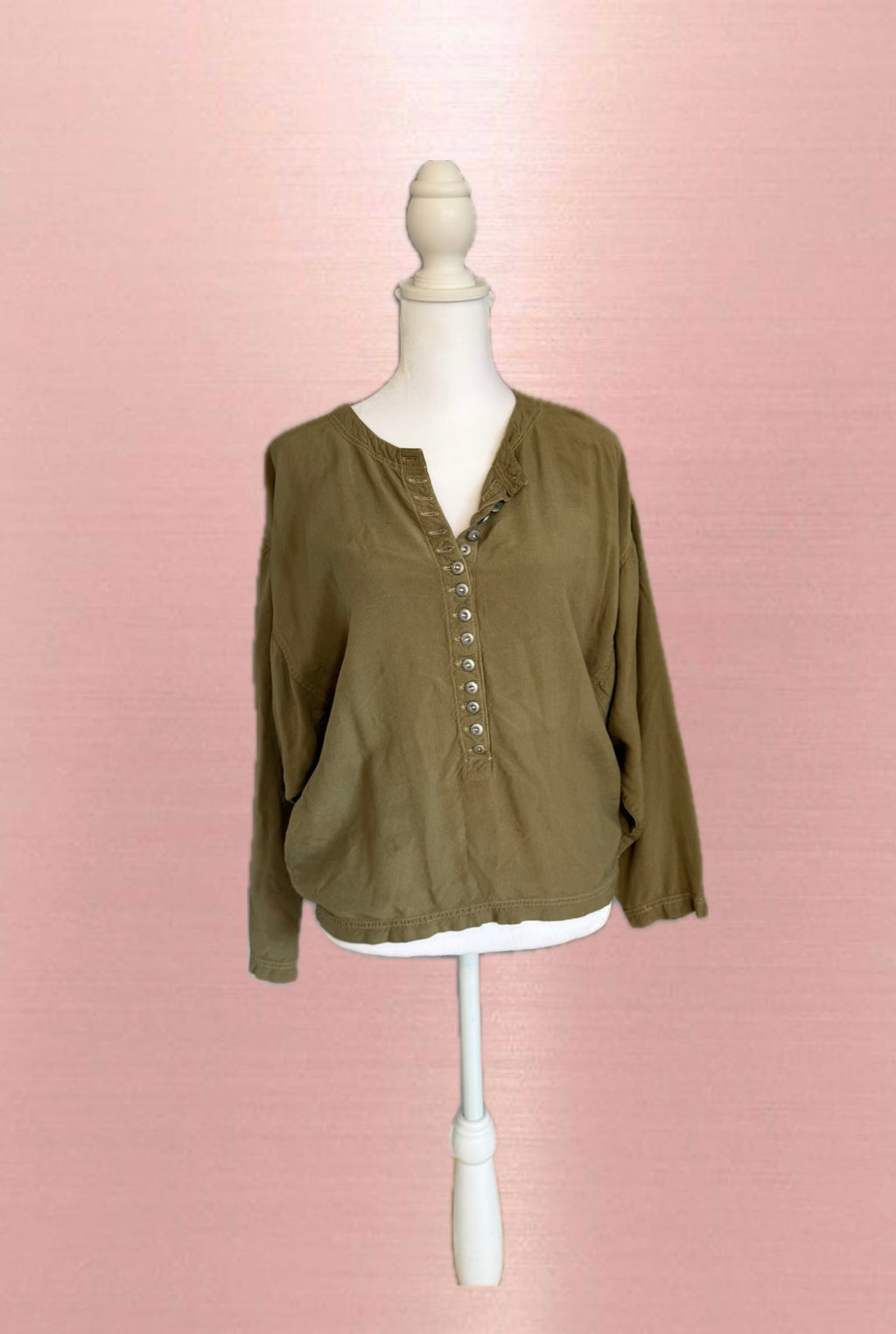 Olive green button top